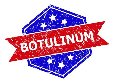 Hexagonal Bicolor BOTULINUM Rubber Stamp with Distress Style Illustration