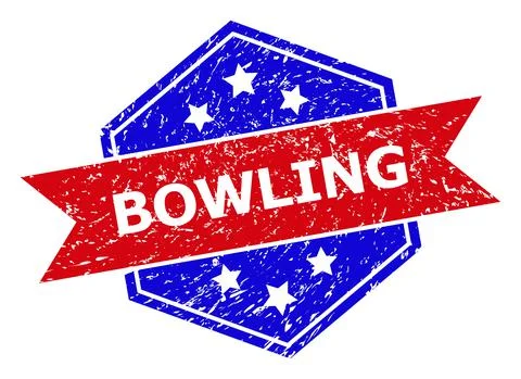 Hexagonal Bicolor BOWLING Rubber Stamp with Rubber Texture Stock Illustration