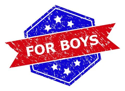 Hexagonal Bicolor FOR BOYS Rubber Stamp with Corroded Texture Stock Illustration