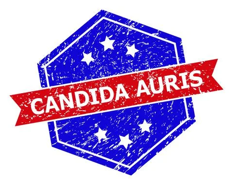 Hexagonal Bicolor CANDIDA AURIS Stamp with Corroded Surface Stock Illustration