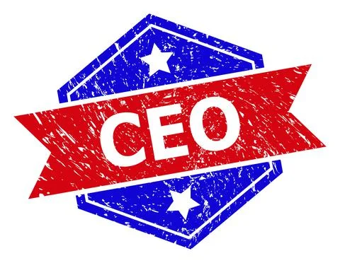Hexagonal Bicolor CEO Stamp Seal with Corroded Surface Stock Illustration