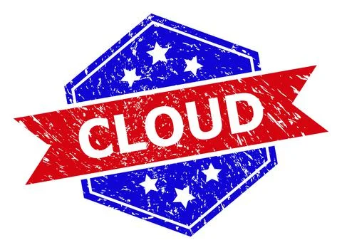 Hexagonal Bicolor CLOUD Rubber Stamp with Distress Texture Stock Illustration