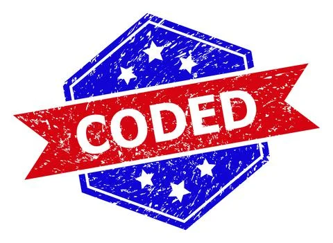Hexagonal Bicolor CODED Watermark with Grunged Texture 스톡 일러스트