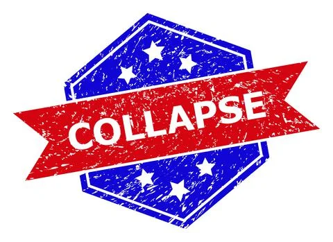Hexagonal Bicolor COLLAPSE Stamp Seal with Unclean Style Stock Illustration