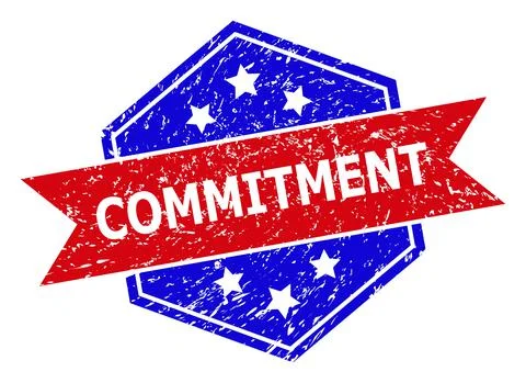 Hexagonal Bicolor COMMITMENT Watermark with Unclean Style Stock Illustration