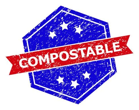 Hexagonal Bicolor COMPOSTABLE Stamp Seal with Rubber Style Stock Illustration