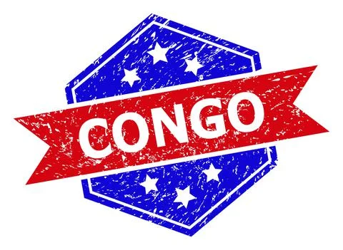 Hexagonal Bicolor CONGO Rubber Stamp with Distress Surface Stock Illustration