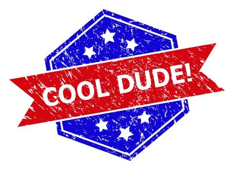 Hexagonal Bicolor COOL DUDE! Stamp Seal with Grunge Surface Stock-Illustration