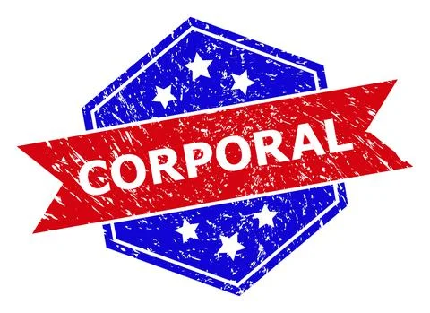 Hexagonal Bicolor CORPORAL Rubber Stamp with Grunged Texture Stock Illustration