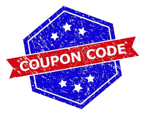 Hexagonal Bicolor COUPON CODE Seal with Grunge Texture Illustrazione stock