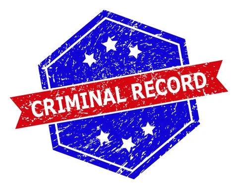 Hexagonal Bicolor CRIMINAL RECORD Seal with Grunge Texture Stock-Illustration