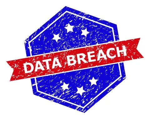 Hexagonal Bicolor DATA BREACH Seal with Unclean Texture Stock Illustration