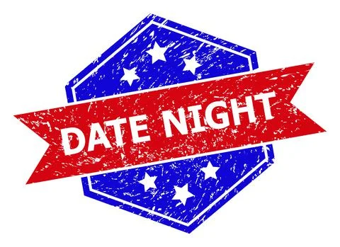Hexagonal Bicolor DATE NIGHT Watermark with Corroded Surface Stock Illustration