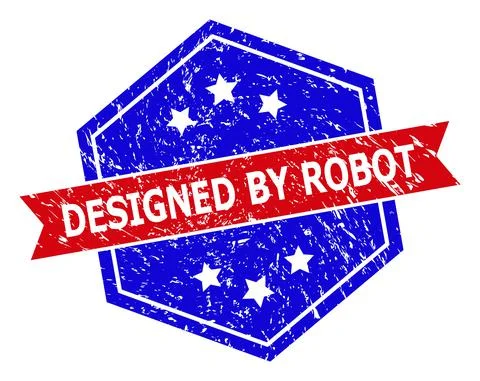 Hexagonal Bicolor DESIGNED BY ROBOT Rubber Stamp with Rubber Texture 스톡 일러스트