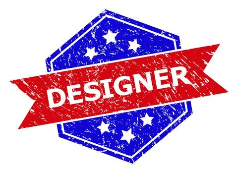 Hexagonal Bicolor DESIGNER Stamp with Rubber Style 库存插图
