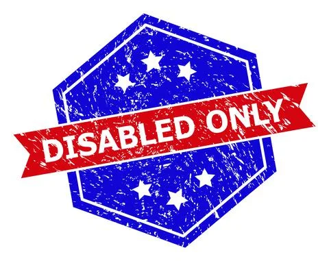 Hexagonal Bicolor DISABLED ONLY Rubber Stamp with Rubber Texture Illustrazione stock