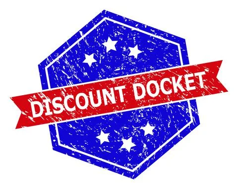 Hexagonal Bicolor DISCOUNT DOCKET Rubber Stamp with Rubber Surface Stock Illustration