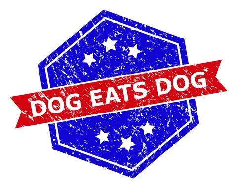 Hexagonal Bicolor DOG EATS DOG Rubber Stamp with Rubber Style Stock Illustration