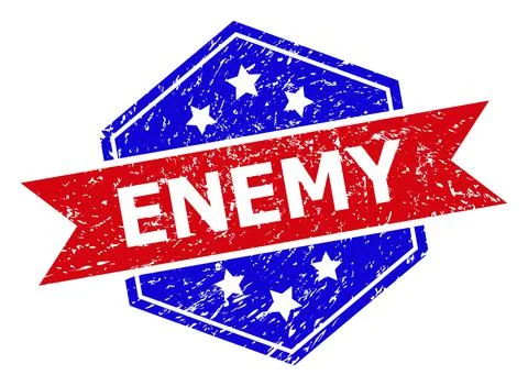 Hexagonal Bicolor ENEMY Stamp with Unclean Surface Stock Illustration