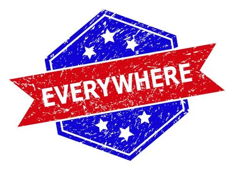 Hexagonal Bicolor EVERYWHERE Rubber Stamp with Rubber Surface Stock Illustration