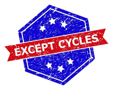 Hexagonal Bicolor EXCEPT CYCLES Watermark with Scratched Surface Illustrazione stock