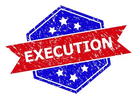 Hexagonal Bicolor EXECUTION Rubber Stamp with Rubber Surface Stock Illustration