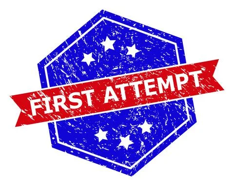 Hexagonal Bicolor FIRST ATTEMPT Rubber Stamp with Grunge Surface Stock-Illustration