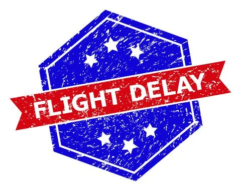 Hexagonal Bicolor FLIGHT DELAY Seal with Unclean Surface Stock Illustration