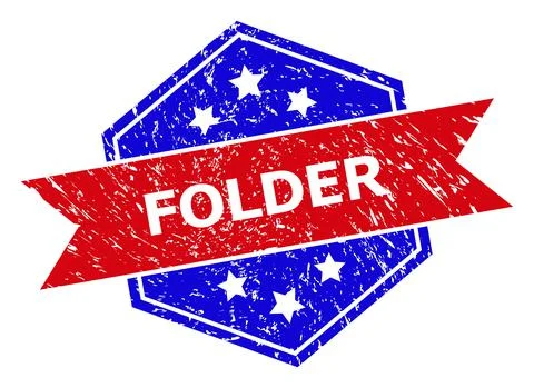 Hexagonal Bicolor FOLDER Stamp Seal with Corroded Texture Stock Illustration