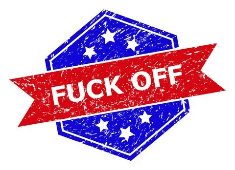Hexagonal Bicolor FUCK OFF Rubber Stamp with Rubber Texture Stock Illustration