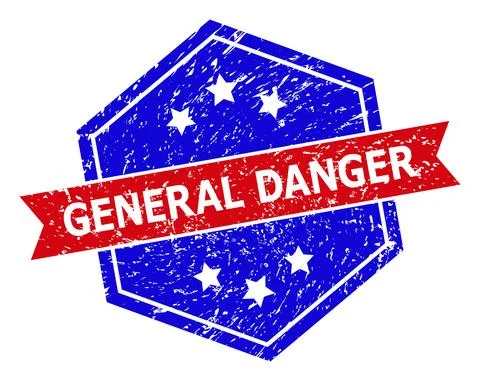 Hexagonal Bicolor GENERAL DANGER Stamp with Corroded Surface Иллюстрация