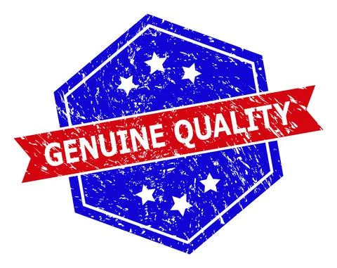 Hexagonal Bicolor GENUINE QUALITY Watermark with Distress Texture Stock Illustration