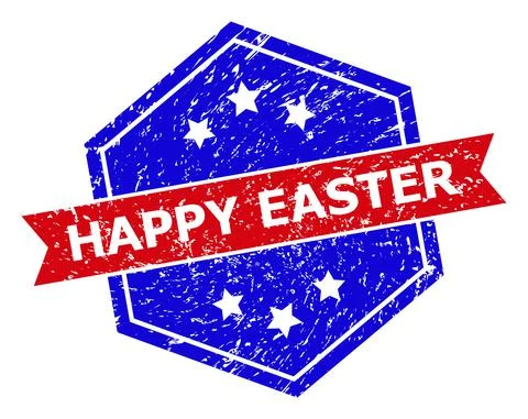 Hexagonal Bicolor HAPPY EASTER Stamp Seal with Unclean Texture 스톡 일러스트