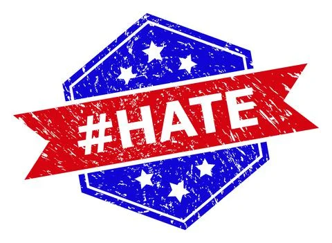 Hexagonal Bicolor #HATE Stamp with Grunged Surface Illustrazione stock