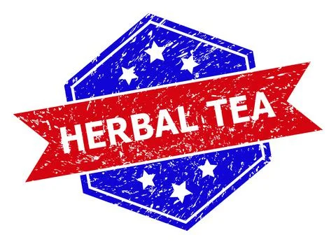 Hexagonal Bicolor HERBAL TEA Seal with Corroded Texture Stock Illustration