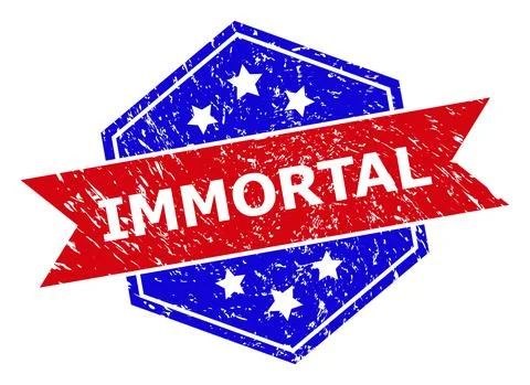 Hexagonal Bicolor IMMORTAL Seal with Corroded Surface Stock Illustration