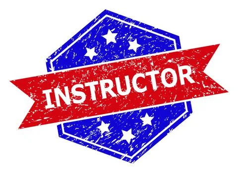 Hexagonal Bicolor INSTRUCTOR Stamp with Scratched Texture Stock Illustration