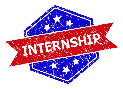 Hexagonal Bicolor INTERNSHIP Rubber Stamp with Unclean Style Stock Illustration