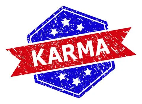 Hexagonal Bicolor KARMA Stamp Seal with Unclean Surface Stock Illustration
