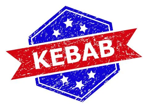Hexagonal Bicolor KEBAB Rubber Stamp with Distress Surface Stock Illustration