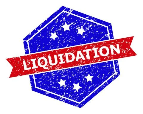 Hexagonal Bicolor LIQUIDATION Stamp with Corroded Style Stock Illustration