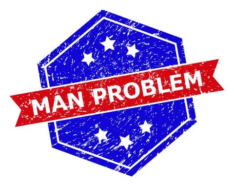 Hexagonal Bicolor MAN PROBLEM Watermark with Corroded Style Stock Illustration