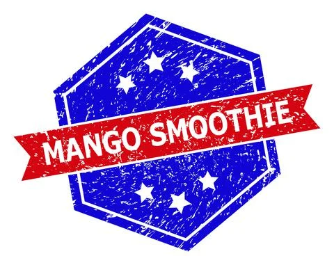 Hexagonal Bicolor MANGO SMOOTHIE Seal with Corroded Texture Illustrazione stock