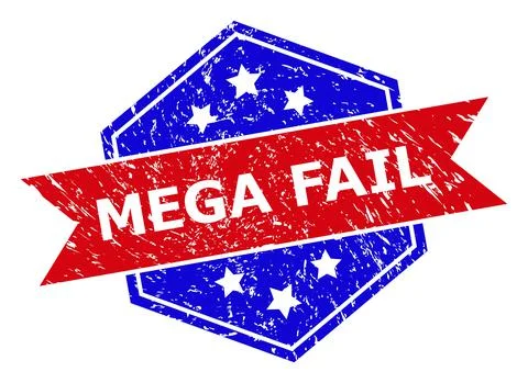 Hexagonal Bicolor MEGA FAIL Watermark with Grunged Texture Stock Illustration