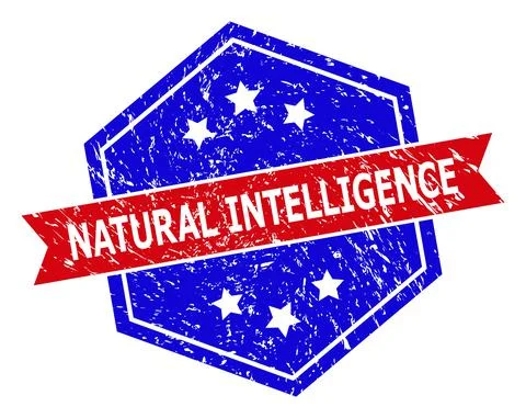 Hexagonal Bicolor NATURAL INTELLIGENCE Seal with Unclean Texture Stock Illustration