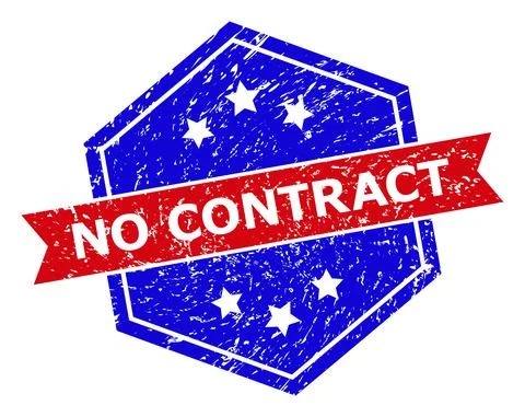 Hexagonal Bicolor NO CONTRACT Rubber Stamp with Scratched Texture Stock Illustration