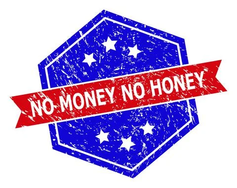 Hexagonal Bicolor NO MONEY NO HONEY Stamp with Corroded Style Ilustração Stock