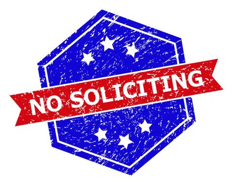 Hexagonal Bicolor NO SOLICITING Rubber Stamp with Rubber Texture Stock Illustration