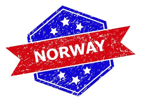 Hexagonal Bicolor NORWAY Rubber Stamp with Rubber Texture Stock-Illustration