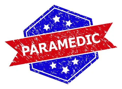 Hexagonal Bicolor PARAMEDIC Watermark with Corroded Surface Stock Illustration